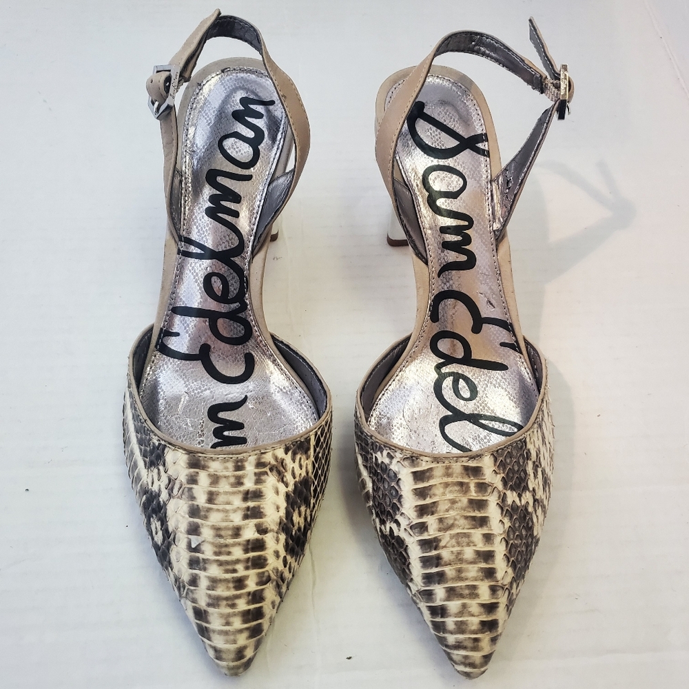 Sam EdelmanPointed Toe Slingback Pumps -Snake Print  Carol Block Heel